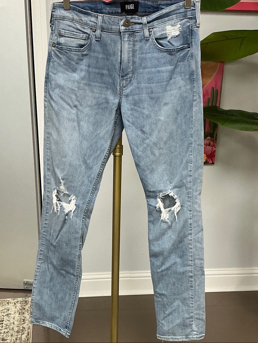 PAIGE Light Blue Distressed Skinny Jeans